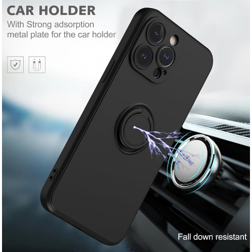 for iPhone 15 Pro 2023 Case,Slim Liquid Silicone Couple Ring Kickstand Soft Anti-Scratch Microfiber Lining