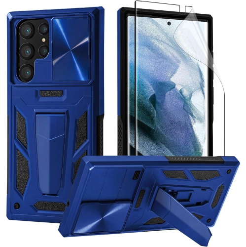 Military Armor Series Case for Samsung Galaxy S22 Ultra 2022，Build-in Kickstand & Camera Protection Sliding