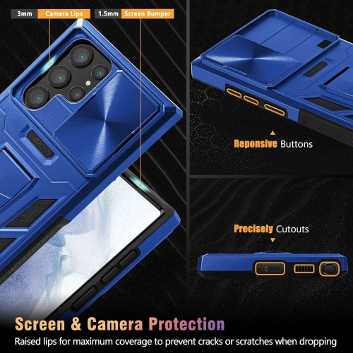 Military Armor Series Case for Samsung Galaxy S22 Ultra 2022,Build-in Kickstand & Camera Protection Sliding