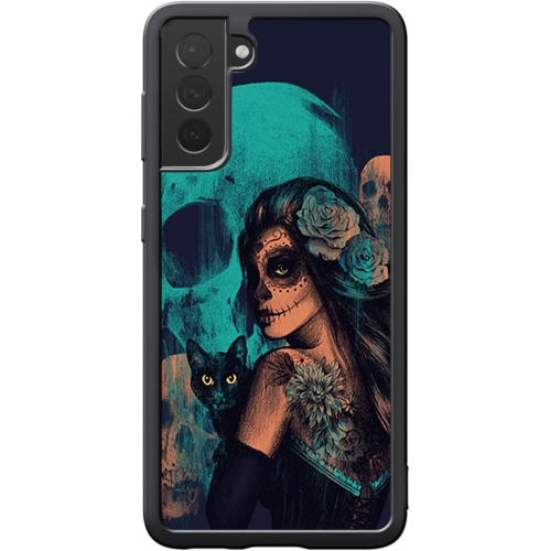 UNKNOWN  for Samsung Galaxy S22 Plus Case - Day Of The Dead Women Cat And Skull Pattern Phone Case - Tpu Shock In Black