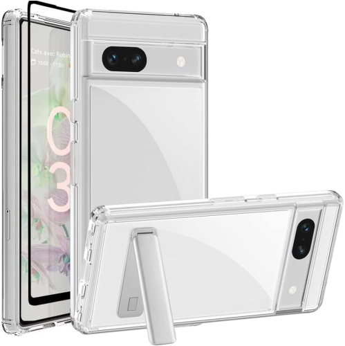 Étui Pixel béquille métallique Google Pixel 7, ne jaunit pas Google Pixel 7 transparent hybride acrylique antichoc [militaire