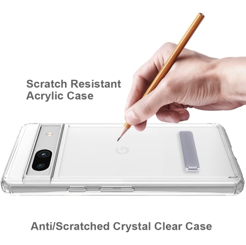 Étui Pixel béquille métallique Google Pixel 7, ne jaunit pas Google Pixel 7 transparent hybride acrylique antichoc [militaire