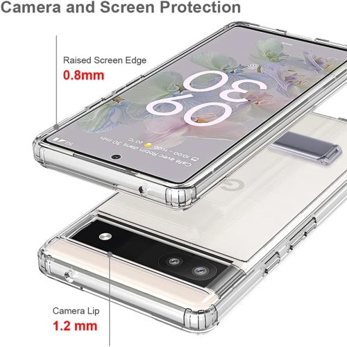 Étui Pixel béquille métallique Google Pixel 7, ne jaunit pas Google Pixel 7 transparent hybride acrylique antichoc [militaire