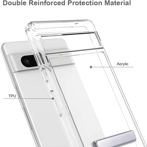 Étui Pixel béquille métallique Google Pixel 7, ne jaunit pas Google Pixel 7 transparent hybride acrylique antichoc [militaire