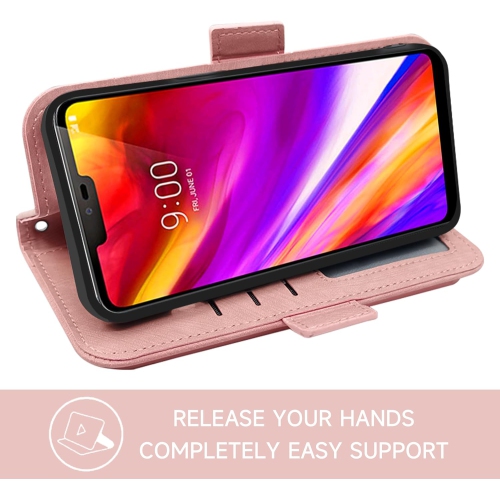 Compatible with LG G7 ThinQ Wallet Case Wrist Strap Lanyard Leather Flip Card Holder Stand Cell Phone Cover