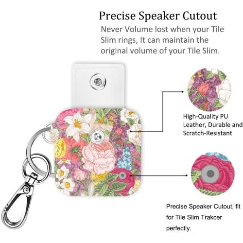 Case for Tile Slim Finder with Carabiner Keychain, Leather Skin Cover for Tile Slim Bluetooth Tracker, Anti-Lost