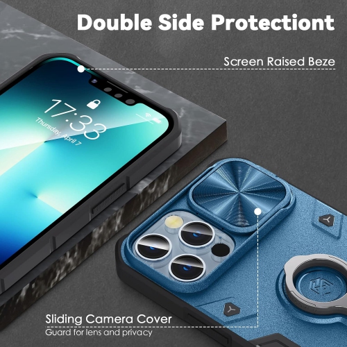Compatible with iPhone 13 Pro Max Case with Camera Cover & Stand, Slide Lens Protection and Built in 360°