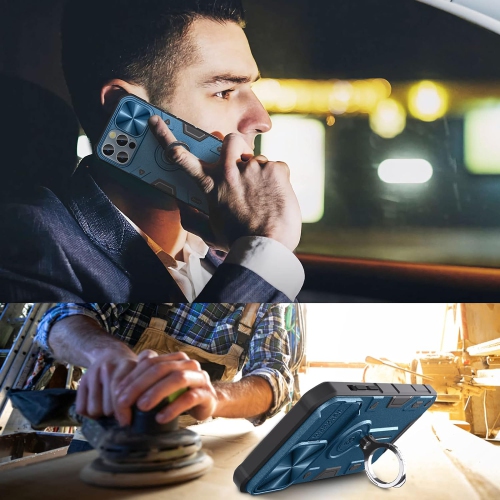 Compatible with iPhone 13 Pro Max Case with Camera Cover & Stand, Slide Lens Protection and Built in 360°