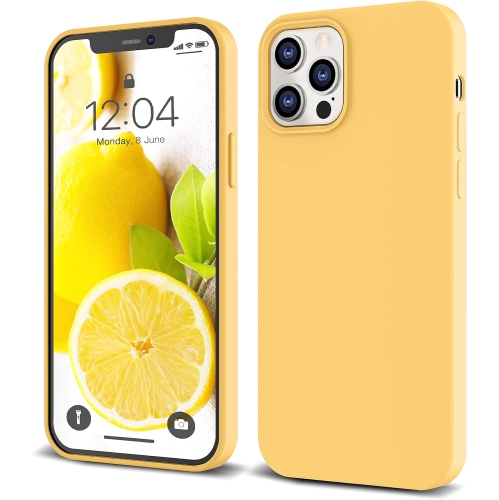 iPhone 12 Pro Max Case Yellow, Thin Liquid Silicone Shockproof Phone Case Cover, Bright Lemon Sun Citron