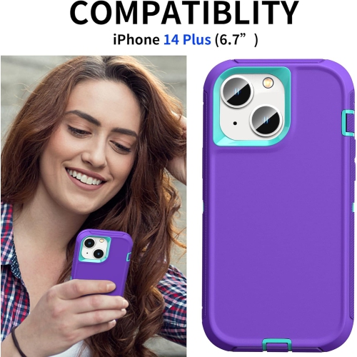 Designed for iPhone 14 Plus Case with 2 Screen Protector Tempered Glass, [Military Drop Protection] [3-Layers]