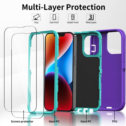 Designed for iPhone 14 Plus Case with 2 Screen Protector Tempered Glass, [Military Drop Protection] [3-Layers]