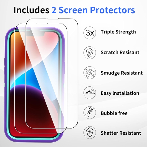 Designed for iPhone 14 Plus Case with 2 Screen Protector Tempered Glass, [Military Drop Protection] [3-Layers]