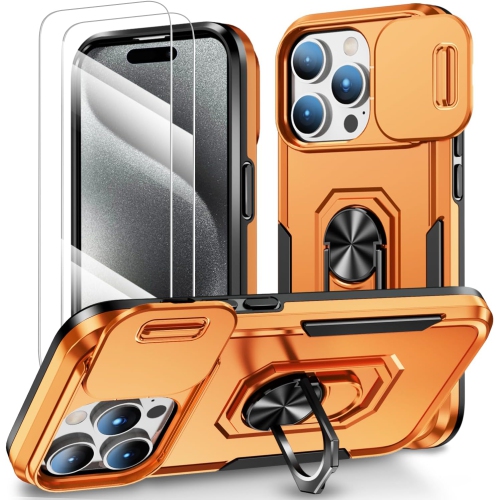 Pour étui iPhone 15 Pro avec couvercle coulissant et 2 protecteurs d'écran, étuis pour téléphone antichoc de qualité militaire