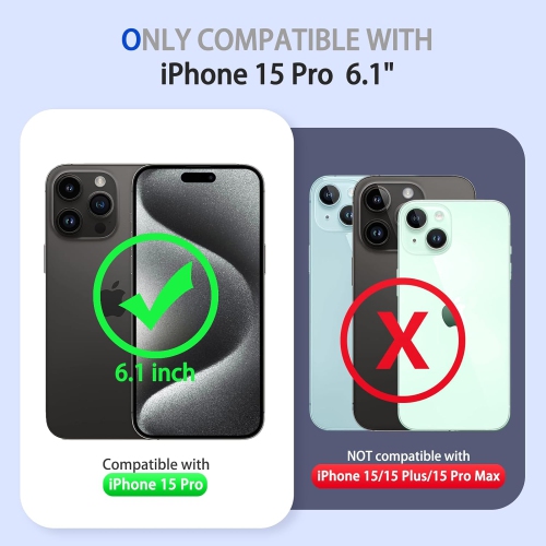 Pour étui iPhone 15 Pro avec couvercle coulissant et 2 protecteurs d'écran, étuis pour téléphone antichoc de qualité militaire
