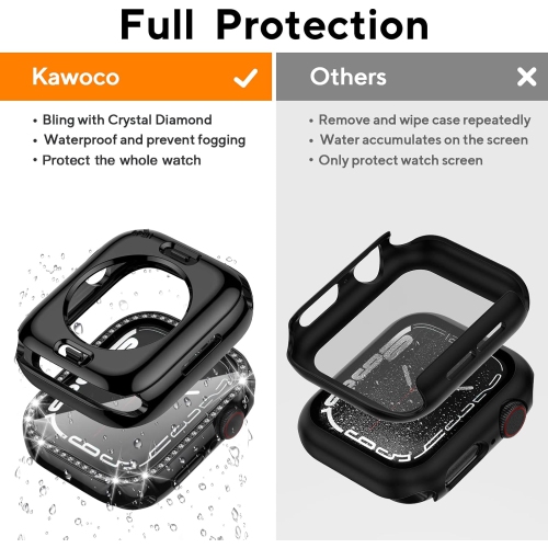 Compatible with Apple Watch Bling Case 44mm, 2 in 1 Waterproof Bumper Face & Bottom Cover Women Glitter Diamond