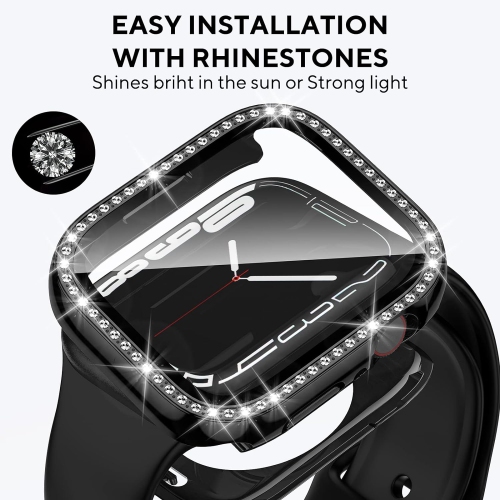 Compatible with Apple Watch Bling Case 44mm, 2 in 1 Waterproof Bumper Face & Bottom Cover Women Glitter Diamond