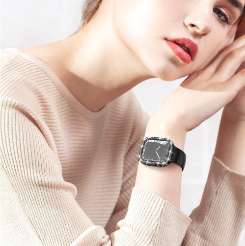 Compatible with Apple Watch Bling Case 44mm, 2 in 1 Waterproof Bumper Face & Bottom Cover Women Glitter Diamond
