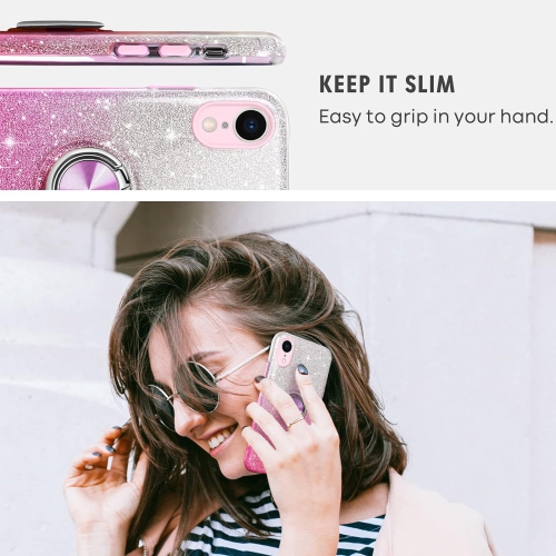iPhone XR Case, Phone Case iPhone XR, Slim Thin Shinny Sparkly Soft TPU Shockproof Protective Ring Kickstand
