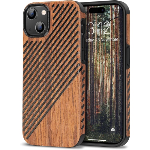 UNKNOWN  Compatible With Iphone 15 Case Wood Grain With Leather Outside Design Tpu Hybrid Case (Wood & Leather)