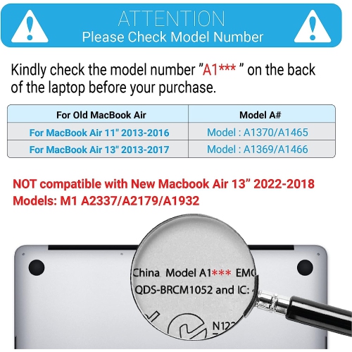 Compatible with Old Version MacBook Air 13 Inch Case. Models: A1466 / CA-A1369, Plastic