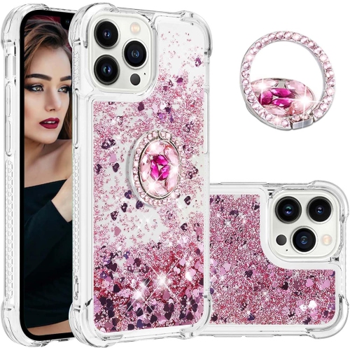 UNKNOWN  Glitter Clear Sparkly Bling Case for Apple Iphone 15 Pro Max, Flowing Liquid Quicksand Cover With Diamond Ring