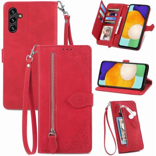 Samsung Galaxy A13 5G Wallet Case Zipper Pocket with Card Holder Slot Magnetic Closure Lanyard Flip Cover
