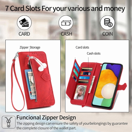 Samsung Galaxy A13 5G Wallet Case Zipper Pocket with Card Holder Slot Magnetic Closure Lanyard Flip Cover