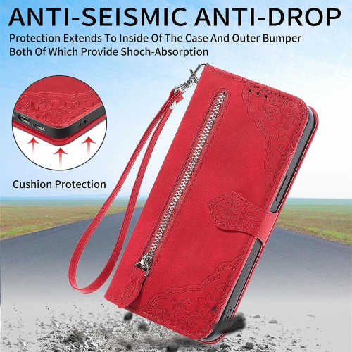 Samsung Galaxy A13 5G Wallet Case Zipper Pocket with Card Holder Slot Magnetic Closure Lanyard Flip Cover