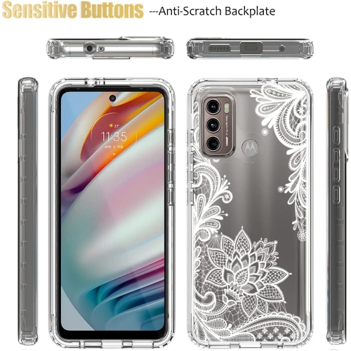 Étui pour Moto G60, Motorola G60 XT2135-1 XT2135-2 avec protecteur d’écran en verre trempé, motif floral