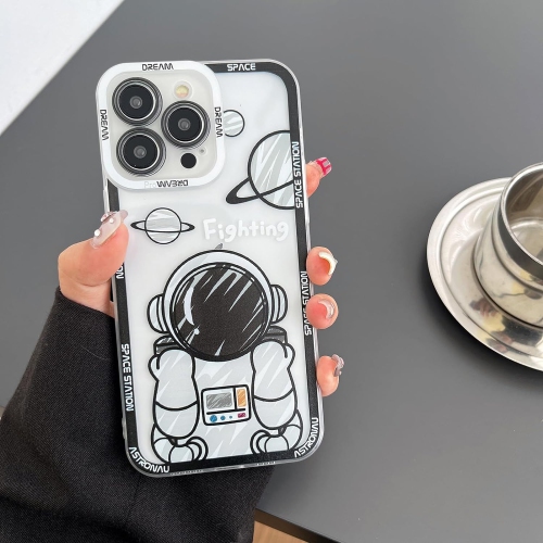 for iPhone Xs Max Cute Clear Case, Cool Cartoon Astronaut Space Planet Moon Design Stylish Soft TPU Bumper