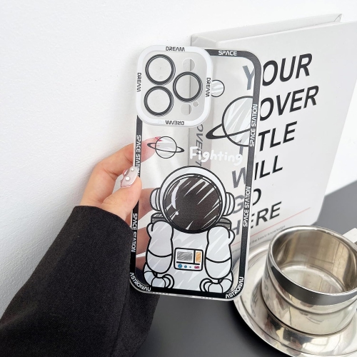 for iPhone Xs Max Cute Clear Case, Cool Cartoon Astronaut Space Planet Moon Design Stylish Soft TPU Bumper