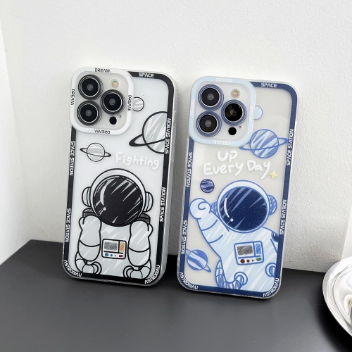 for iPhone Xs Max Cute Clear Case, Cool Cartoon Astronaut Space Planet Moon Design Stylish Soft TPU Bumper