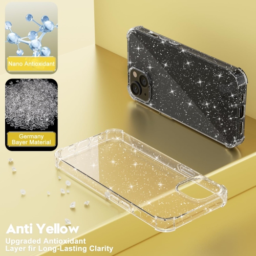 for iPhone 13 Phone Case Clear Glitter Bumper, Bling Sparkly Shiny Transparent Cute Color, Thin Slim Soft