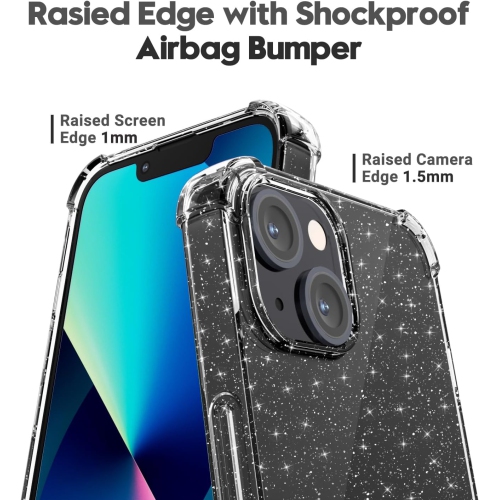 for iPhone 13 Phone Case Clear Glitter Bumper, Bling Sparkly Shiny Transparent Cute Color, Thin Slim Soft