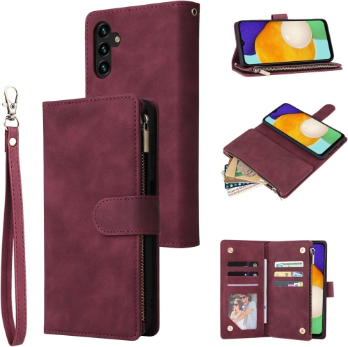 Wallet Case for Samsung Galaxy A14 5G, Premium PU Leather Magnetic Closure Handbag Zipper Pocket Case Kickstand
