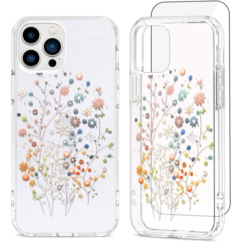 UNKNOWN  for Iphone 14 Pro Max Case Floral, [Art On Mobile Phones] With Screen Protector, Cute Phone Case Clear