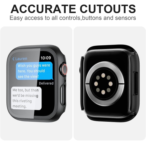 Ensemble de 2 étuis avec protecteur d'écran en verre trempé pour Apple Watch Series 8 45&nbsp;mm de 7&nbsp;mm, contour de protection mince plein