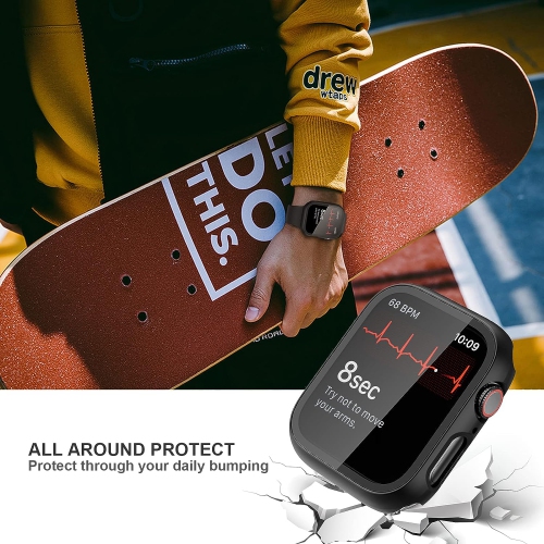 Ensemble de 2 étuis avec protecteur d'écran en verre trempé pour Apple Watch Series 8 45&nbsp;mm de 7&nbsp;mm, contour de protection mince plein