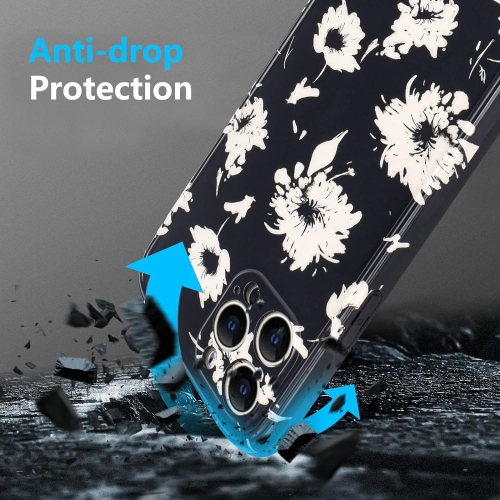 Case Compatible for iPhone 13 Pro Max, Elegant White Wildflower Floral Pattern Soft Protective iPhone 13 Pro