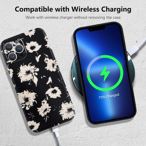 Case Compatible for iPhone 13 Pro Max, Elegant White Wildflower Floral Pattern Soft Protective iPhone 13 Pro