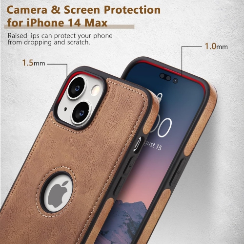 Compatible with iPhone 14 Plus Case Premium Leather TPU Hybrid Case Cover,Brown