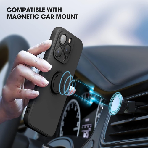 Silicone Phone Case for iPhone 14 Pro with Screen Protector [Ring Holder Stand] [Wrist Strap] [Microfiber