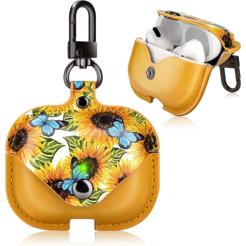Printed Leather Case for Airpods Pro with Keychain, Premium Leather Portable Shockproof Protective Cover