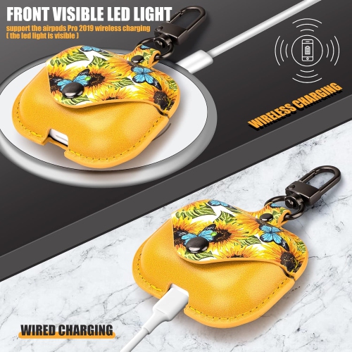 Printed Leather Case for Airpods Pro with Keychain, Premium Leather Portable Shockproof Protective Cover