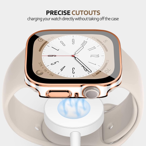 Pour étui pour Apple Watch 41&nbsp;mm, boîtier rigide avec protecteur d'écran en verre trempé, couvercle pour Apple Watch Series 7 8