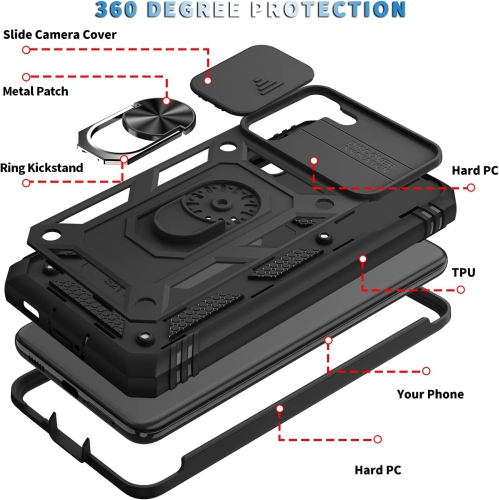 Case for Galaxy S21, Shockproof Impact Resistant with Slide Lens Protective Cover Case for Samsung Galaxy S21