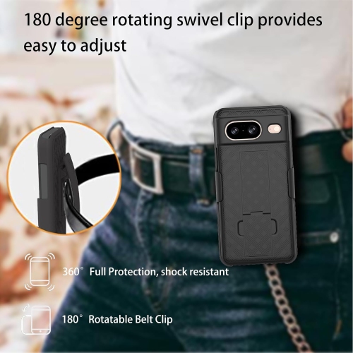 Pour étui pour Pixel 8 de Google, étui pour téléphone Pixel 8 5G avec protecteur d'écran en verre trempé, pince de ceinture pivotante,