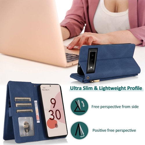 Compatible avec l'étui-portefeuille en verre trempé et la dragonne à fermeture à glissière pour Pixel 6 A 5G 2022 de Google