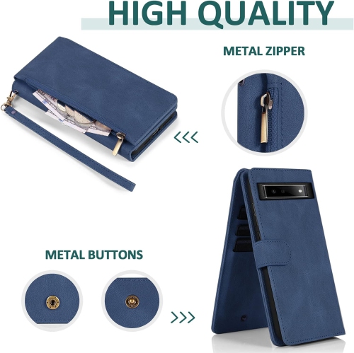 Compatible avec l'étui-portefeuille en verre trempé et la dragonne à fermeture à glissière pour Pixel 6 A 5G 2022 de Google