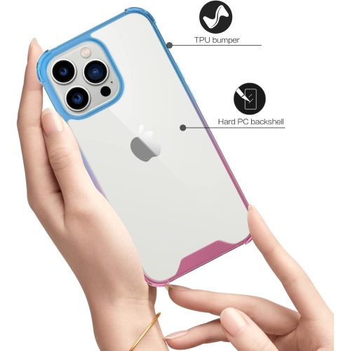 Designed for iPhone 15 Pro Max Case, Clear Case Cute Gradient Slim Phone Case Cover Reinforced TPU Bumper Hard